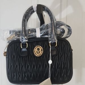 Valentino Orlandi Black and Gold Quilted Satchel